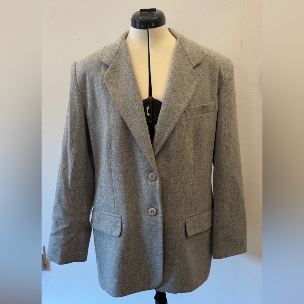 Classic Gray Wool Blazer – Tailored Jacket, Women’s 14 (Large)